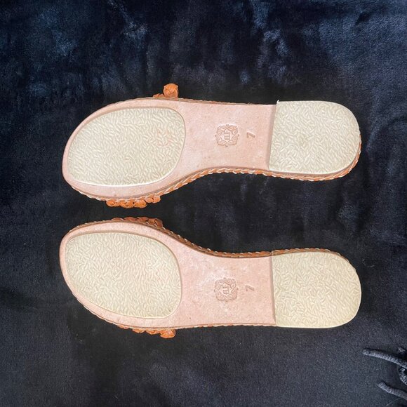 ELF Iris Women’s Tan Braided Leather Sandals Size 7 Handmade Slip-On Flats - Picture 4 of 5